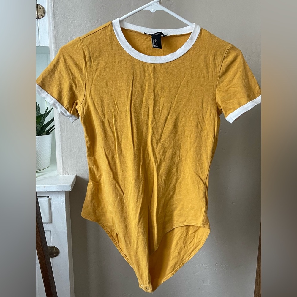 Mustard and White Bodysuit